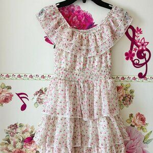 Rachel & Chloe Beige White Pink Floral Girls Spring Flared Tiered Dress 8